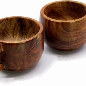 KLEO Wooden Tea & Coffee Cups Mugs | Set of 2-200 ml approx. - Wood - 4" Dia - Brown