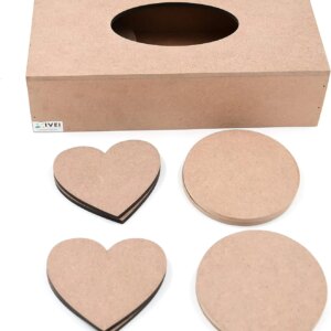 IVEI DIY MDF Tissue Box Pack with 6 Heart and 6 Round Coasters