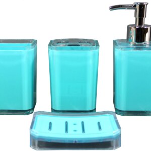 KLEO Bathroom Accessory Set Bath Accessories Set of 4 - Soap Dispenser, Toothbrush Holder, Utility and Soap Dish | Bath Set | Bathroom Accessories (Sea Blue)