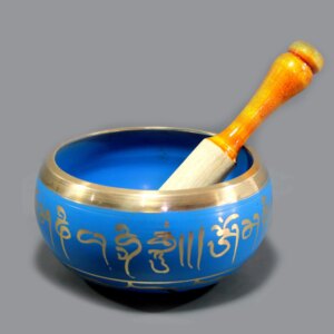 eSplanade - Tibetan Buddhist Singing Bowl Prayer Instrument With Striker Stick | Ohm Bell | Om Bowl | Meditation Bowl | Music Therapy (5" Black) (blue)