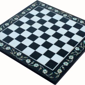 StonKraft Collectible Black & White Marble Chess Board without Pieces - Pietra Dura Inlay Art - Decorative Stone Chess - Home Decor - 12" Inches