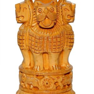eSplanade Wooden Ashok Stambh/Ashoka Stambh (Stoop) Pillar - Pen Stand | National Emblem India Memento Statue Showpiece - Gift for Home Decorative, Office, Table Decoration (4 Inch Pen Stand)