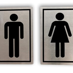 eSplanade Stainless Steel Men & Women Toilet Sign Bathroom (6 x 4 inches) | Male & Female Washroom Door Sign Sticker - Easy to Mount Weather Resistant Long Lasting Ink