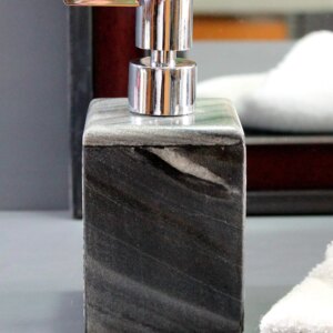 KLEO Soap/Lotion Dispenser - Made of Genuine Indian Marble - Luxury Bathroom Accessories Bath Set - Black/Grey