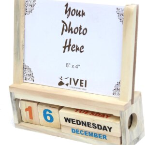 IVEI Generic Wooden Calendar With A Photo frame - handcrafted by rural artisans of India - - Innovative utility desk organizer - office products