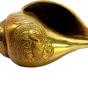 eSplanade Brass Vishnu Laxmi Ksheer Sagar Carved Holy Shankh Sankha Conch Shell | Home Decor | 7" Inches