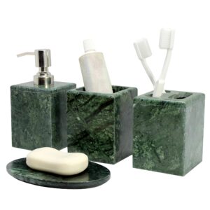 KLEO - Bathroom Accessory Set made from Natural Stone - Bath Accessories set of 4 includes Soap Dispenser, Toothbrush Holder, Tumbler and Soap Dish (Green)