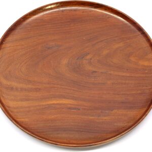 eSplanade Wooden Serving Tray Platter Thali Dining Plate for Home and Kitchen - Tableware Serveware | 12" Diameter - Brown