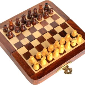 StonKraft - 7" x 7" - Wooden Travel Folding Small Chess Game Board Set + Wooden Magnetic Crafted Pieces