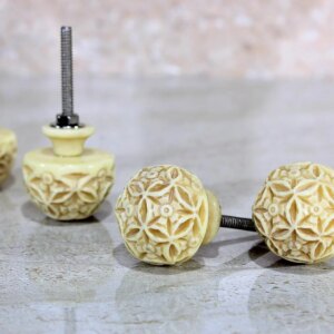 eSplanade Cupboard Drawer Door Knobs - Set of 4 | Wooden-Plastic Drawer Handles Cabinet Cupboard Pulls Almirah Hooks - Diameter 4 cms (Cream-White)