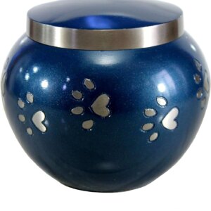 eSplanade Pet Cremation Urn Memorials Container Jar Pot | Brass Urn | Metal Urn | Burial Urn | Memorials Keepsake | Pet Dog Cat Urn (Blue)