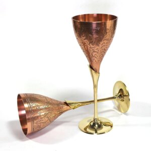 eSplanade Engraved Copper Plated Brass Wine Goblet Champagne Flutes Coupes Glasses Set of two - Ideal for Moscow Mule too