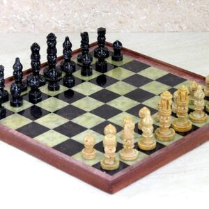 StonKraft Stone Chess Board with Wooden Base - Chess Game Board Set with Handcrafted Natural Stone Chess Pieces (12" x 12")