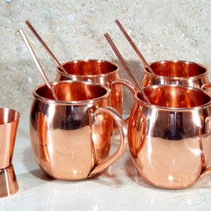 eSplanade Moscow Mule Cocktail Copper Mugs - Set of 4 Mugs, 4 Copper Straws, and a Peg Measurer