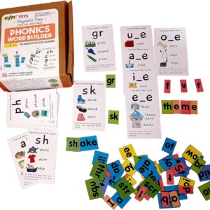 MFM Toys Magnetic Phonic Word Builder ~ 170 Magnetic Tiles + 50 Flashcards (Does Not Include Magnetic Board) Ages 6+