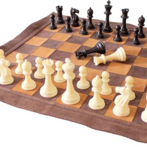 Stonkraft - 19" x 19" Genuine Leather Roll-Up Tournament Chess Set with Plastic Chess Pieces - Brown