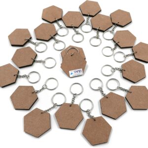 IVEI DIY MDF Key Chains Wood Sheet Craft - MDF Plain Hexagon Shaped Key Chains for Painting Wooden Sheet Craft - Set of 20-2 in X 2 in for Decoupage MDF Plains, Resin Art Work & Decoration (Hexagon)