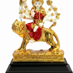 eSplanade Maa Durga Mata Rani Shera Wali Murti Idol Statue | Gold Foil Work on Sculpture | Pooja Idols - Home Decor | Decorative Accessories | Ceramic/Porcelain - 9" Inches - Multicolor