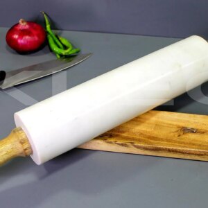 KLEO Natural White Marble 18 inches Rolling Pin with Wooden Handles and Cradle