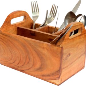 eSplanade Wooden Cutlery Spoon Stand for Dining Table Chammach Stand | Multipurpose Cutlery Holder for Kitchen Rack - Wood - L-8" Inches - Brown