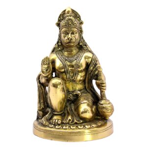 eSplanade Brass Sitting Hanuman Anjaneya Pavan Putra Bajrangbali Maruti Idol Murti Moorti Statue - Golden - 9.5" Inches