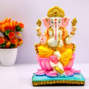 eSplanade Ganesha Ganesh Ganpati Murti Idol Statue Sculpture | Pooja Idols | Home Decor | Marble - 10.5" Inches - Multicolour