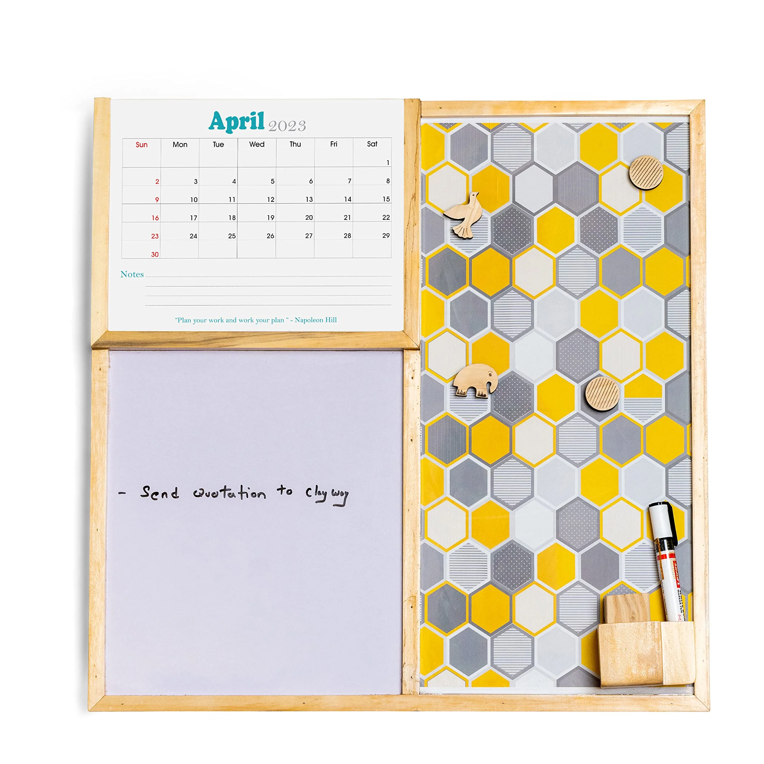 IVEI Combination Board with Magnet Board, Planner & Whiteboard - Yellow -Innovative Organizer for Kids and Adults with Magnets to Do Boards, Best Gift for Home, Office, School