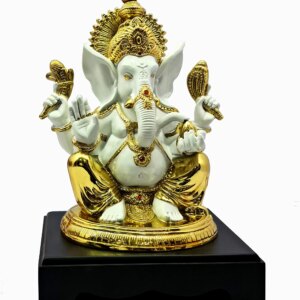 eSplanade Ganesha Ganesh Ganpati Murti Idol Statue | Gold Foil Work on Sculpture | Pooja Idols - Home Decor | Ceramic/Porcelain - 13" Inches - Gold-White