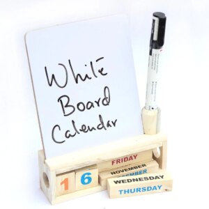 IVEI Wooden Desk Calendar with White Board - Utility Desk Calendar - Wooden Perpetual Calendar Set for Desk Decor, Study Room - Endless Calendar with White Board for Office, School, Home