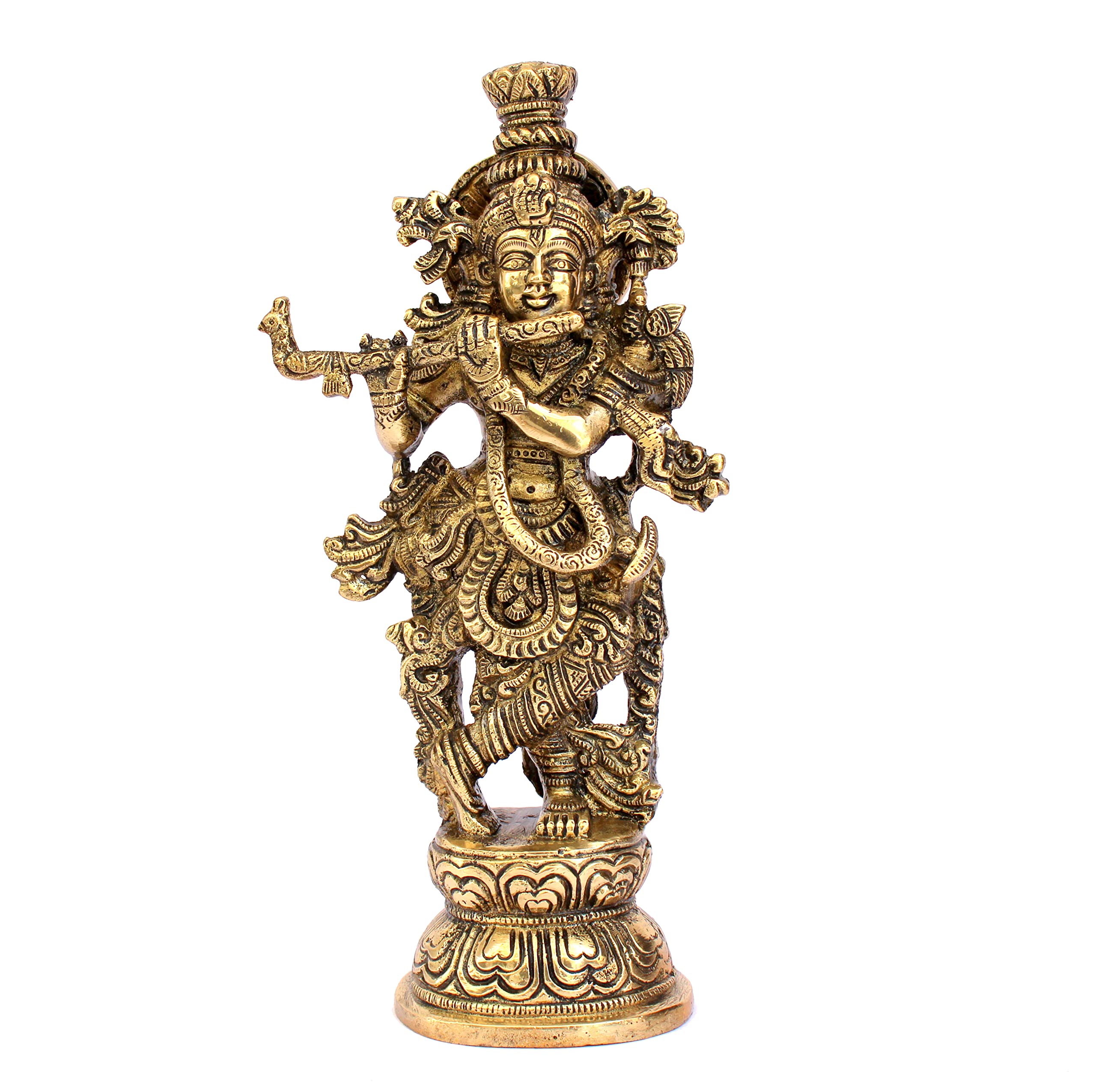 ESPLANADE Brass Krishna Krishan Murti Idol Statue Sculpture | Pooja Idols | Home Decor - Golden - 9.25" Inches