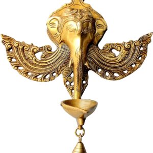 eSplanade - 11" Ganesha Oil Lamp Brass Wall Hanging Diya | Home Decor | Brass Diya | Brass Deepam | Brass Lamps | Kuthu Vilakku | Nila Vilakku