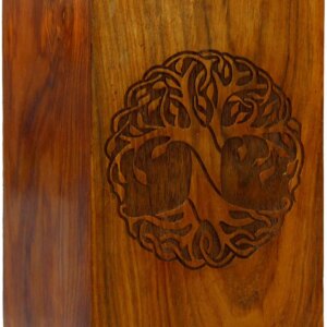 eSplanade Wooden Cremation Urn for Ashes | Engraved Tree of Life Urn | Memorial Urn Burial Urn Pet Urn Funeral Memorial (Brown Round)