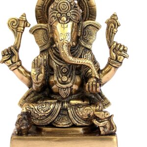 ESPLANADE Brass Chowki Ganesh Ganesha Ganpati Vinayak Showpiece Murti Idol Statue Sculpture - Golden -7.75" Inches