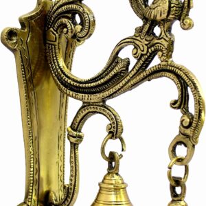 eSplanade Brass Wall Bracket Wall Hanger for Hanging Diya Lamp | Wall Decor | Peacock with Bells - 8.5" Inches