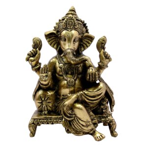 eSplanade Brass Chowki Ganesh Ganesha Ganpati Vinayak Showpiece | Murti Idol Statue Sculpture - 8.25" Inches