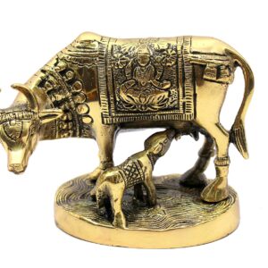 StonKraft Brass Kamdhenu Cow Calf Kamadhenu Idol Murti Statue (5.5 Inch)