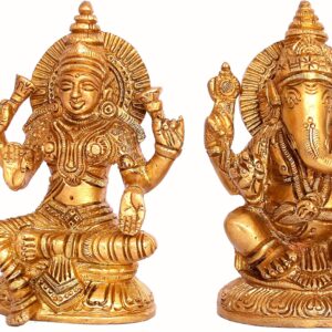 StonKraft Beautiful Laxmi Ganesh Brass Sculpture for Diwali Puja (12 Cm.)