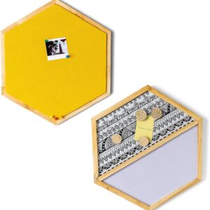 IVEI Hexagon Shaped Combination Board with Magnet Board, Pin Board & Whiteboard - Set of 2 - Yellow - Innovative Organizer for Kids and Adults with Magnets to Do Boards Gift for Home, Office, School