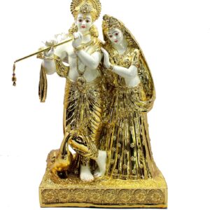 eSplanade Radha Krishna Radhe Kishan Krishan Murti Idol Statue | Gold Foil Work on Sculpture | Pooja Idols - Home Decor | Ceramic/Porcelain - Gold-White - 21" Inches (Big Size)