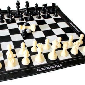 Stonkraft - 19" x 19" Genuine Leather Roll-Up Tournament Chess Set with Plastic Chess Pieces - Black