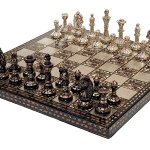 StonKraft Brass Chess Board Game Set with 100% Brass Chess Pieces Chessmen Coins (12" x 12" Inches)