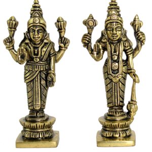 eSplanade Brass Lakshmi Narayan Pair - Lord Vishnu Laxmi Murti Idol Statue Sculpture | Pooja Idols - Home Decor | Golden - 5" Inches