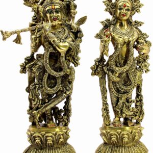 eSplanade Brass Radha Krishna Radhe Krishan Murti Idol Statue Sculpture - Golden - 18" Inches