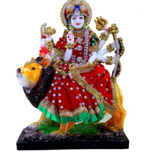 Esplanade Resin Maa Durga MATA Rani Sherawali Murti Idol Statue Sculpture - Multicolour (8 x 11.5 Inches)