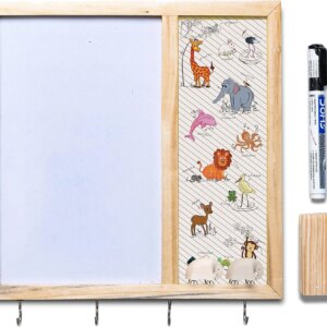 IVEI White Board with Metal Board and Hooks for Kids - Bulletin Board/Display Board with Metallic Panel and Hooks for Fun Learning Kids Activity, Room Decor - Notice White Board