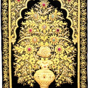 eSplanade Zardozi Jewel Embroidered Wall Hangings - 3D Multicolor Flower Vase Embroidered Tapestry Zardosi Wall Hanging with Semi-precious stones - 24" x 36" Inches - Black-Golden