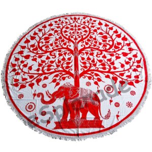 eSplanade Mandala Tapestry India, Queen Indian Mandala Picnic Round Tapestry (Red)