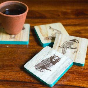 IVEI Mandala raw Wood Reversible Coasters - Set of 4 (Animal)