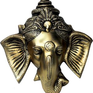 StonKraft - 6" Brass Ganesh/Ganesha Door Hanging - Beautiful Ganesh Face Murti Idol Statue Sculpture Wall Hanging of Brass (6"x 5") - Great Gift Choice