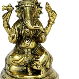 eSplanade 4.5" Ganesha Brass Showpiece | Home Decor | Ganesh Ganesha Ganpati Ganapati Murti Idol (Sitting Ganesha)
